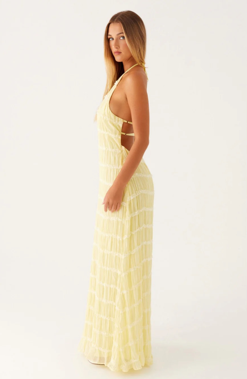 Caroline - Textured Halter Maxi jurk